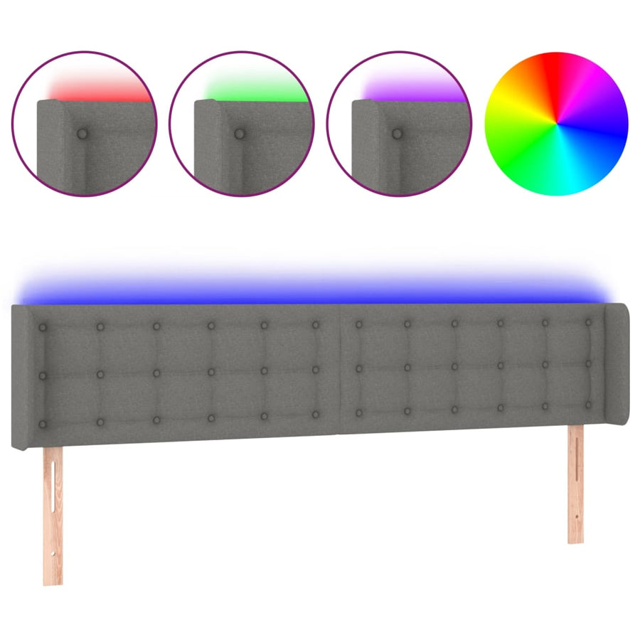 Hoofdbord Led Stof 203 x 16 x 78/88 cm Donkergrijs