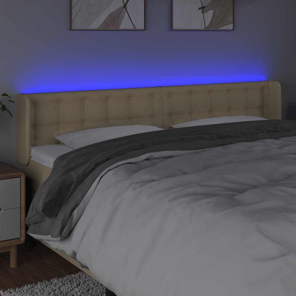Hoofdbord Led Stof Kleurig 203 x 16 x 78/88 cm Crème