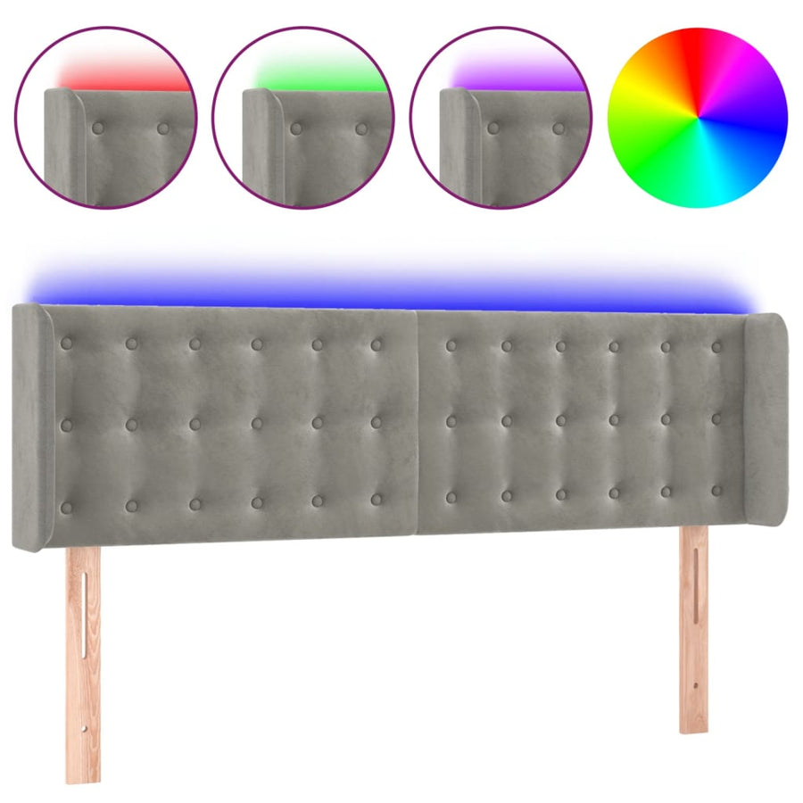 Hoofdbord Led Fluweel 147 x 16 x 78/88 cm Lichtgrijs