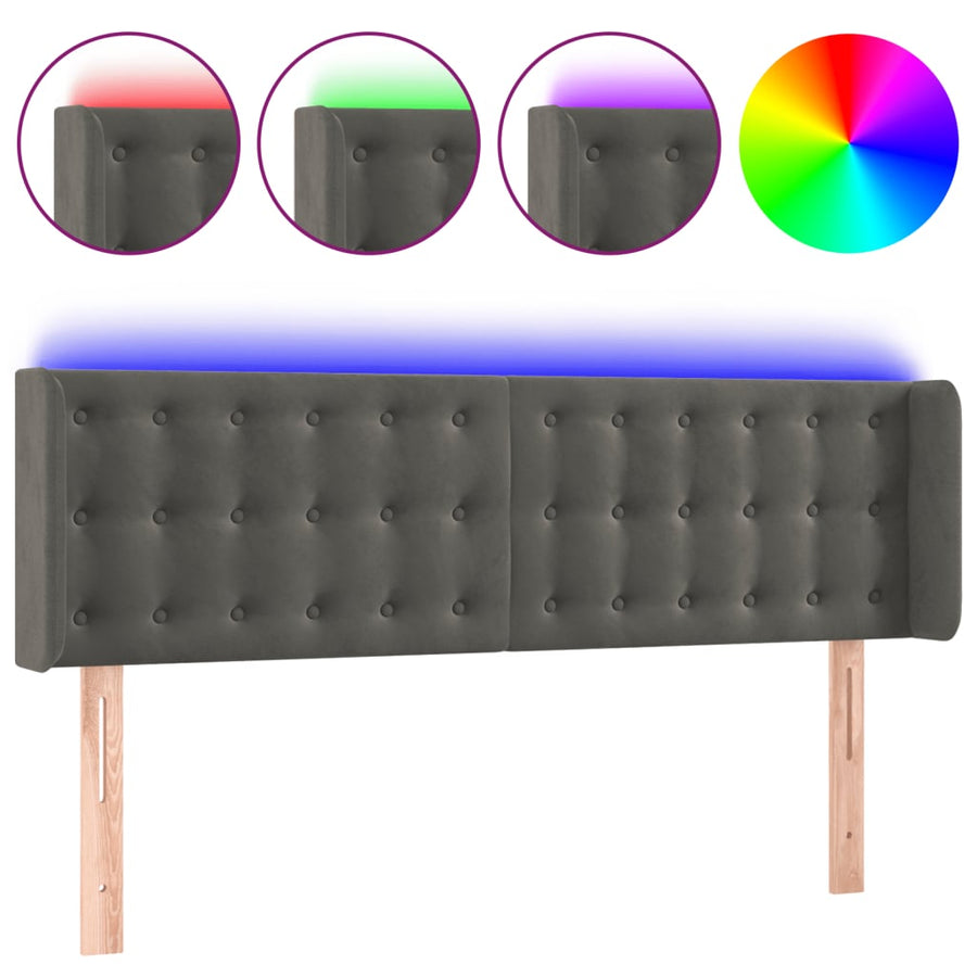 Hoofdbord Led Fluweel 147 x 16 x 78/88 cm Donkergrijs