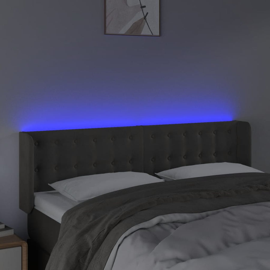 Hoofdbord Led Fluweel 147 x 16 x 78/88 cm Donkergrijs