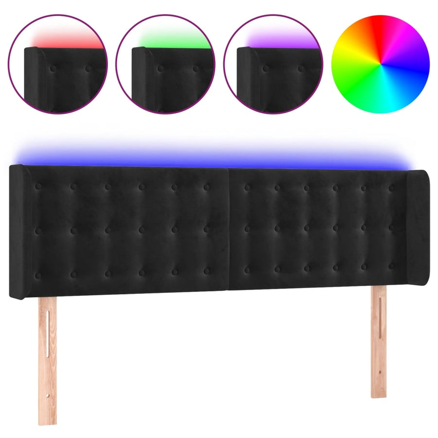 Hoofdbord Led Fluweel 147 x 16 x 78/88 cm Zwart