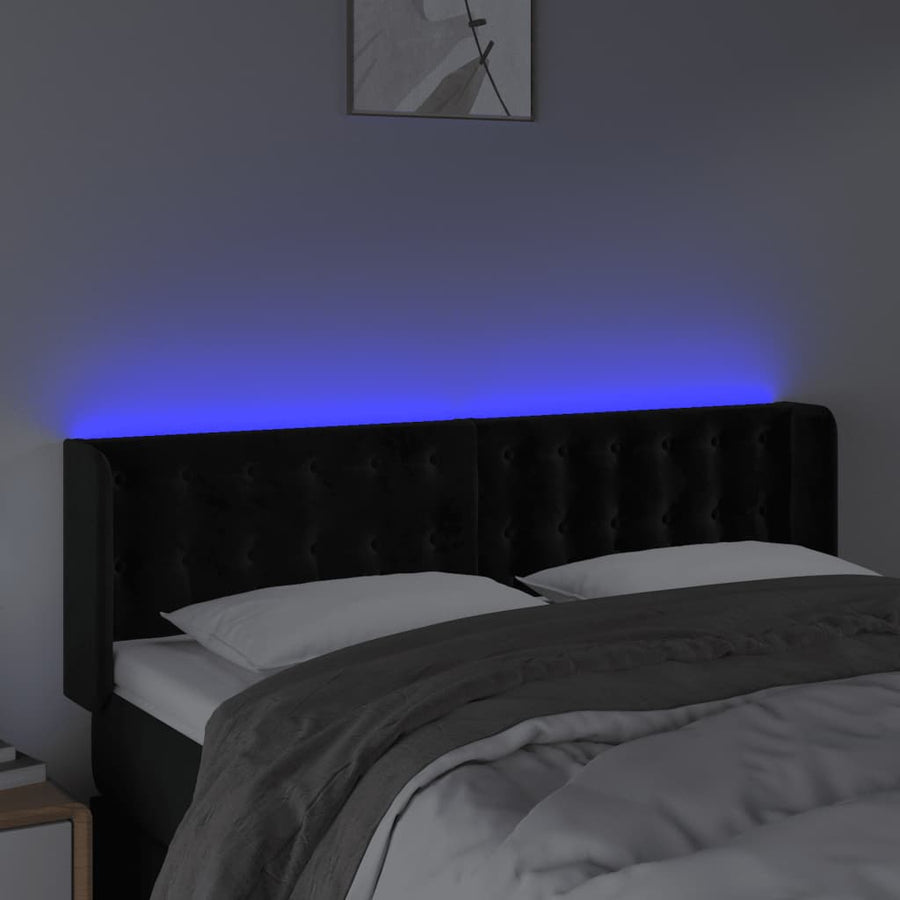 Hoofdbord Led Fluweel 147 x 16 x 78/88 cm Zwart