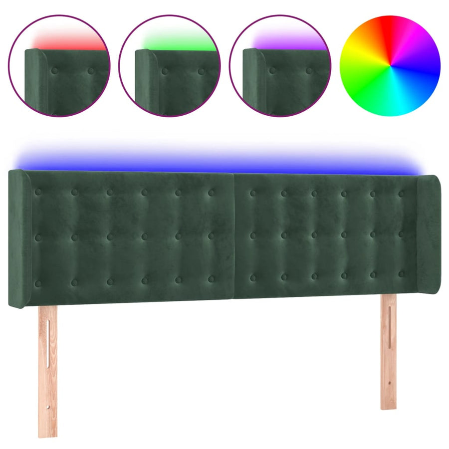 Hoofdbord Led Fluweel 1 147 x 16 x 78/88 cm Donkergroen