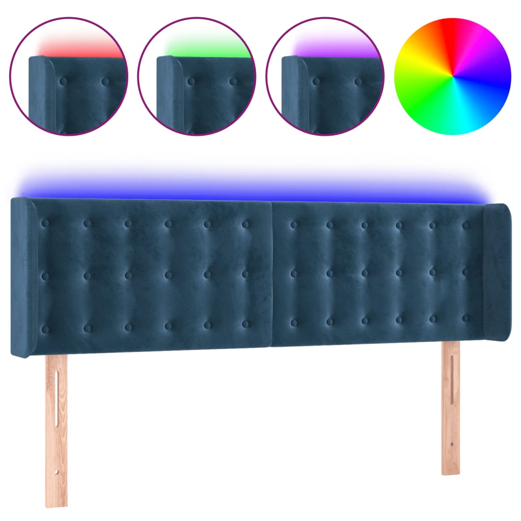 Hoofdbord Led Fluweel 147 x 16 x 78/88 cm Donkerblauw