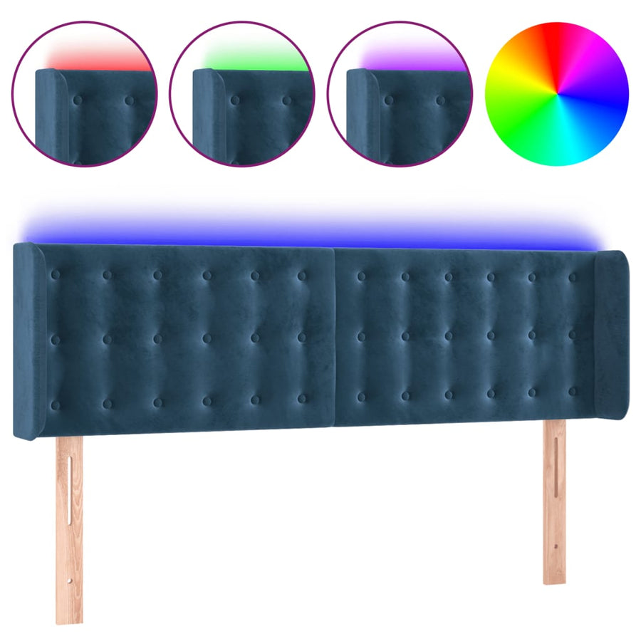 Hoofdbord Led Fluweel 147 x 16 x 78/88 cm Donkerblauw