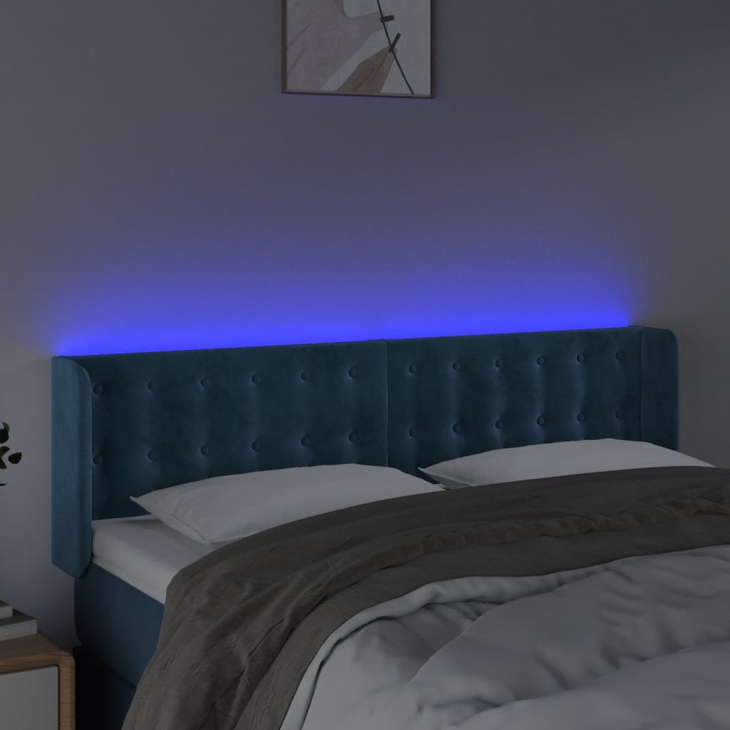 Hoofdbord Led Fluweel 147 x 16 x 78/88 cm Donkerblauw