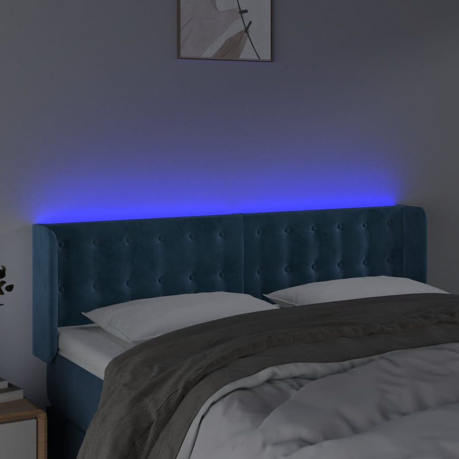 Hoofdbord Led Fluweel 147 x 16 x 78/88 cm Donkerblauw