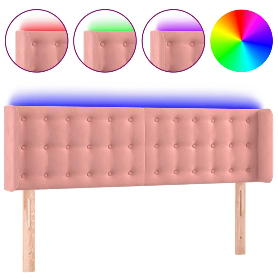 Hoofdbord Led Fluweel 147 x 16 x 78/88 cm Roze