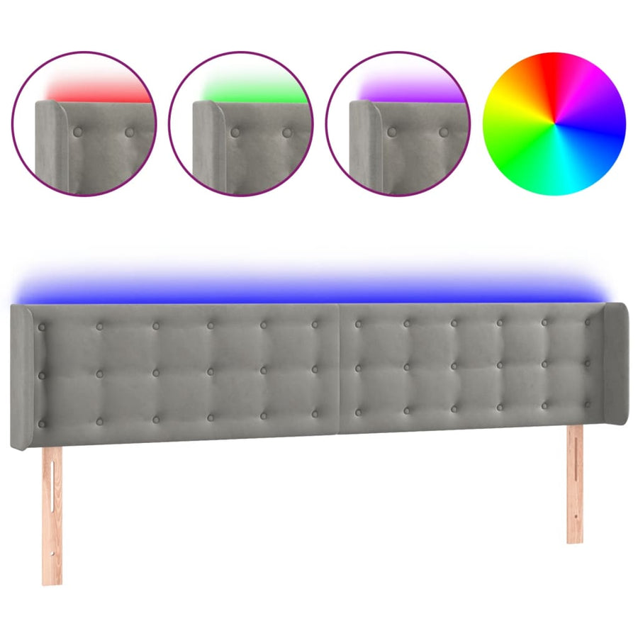 Hoofdbord Led Fluweel 163 x 16 x 78/88 cm Lichtgrijs