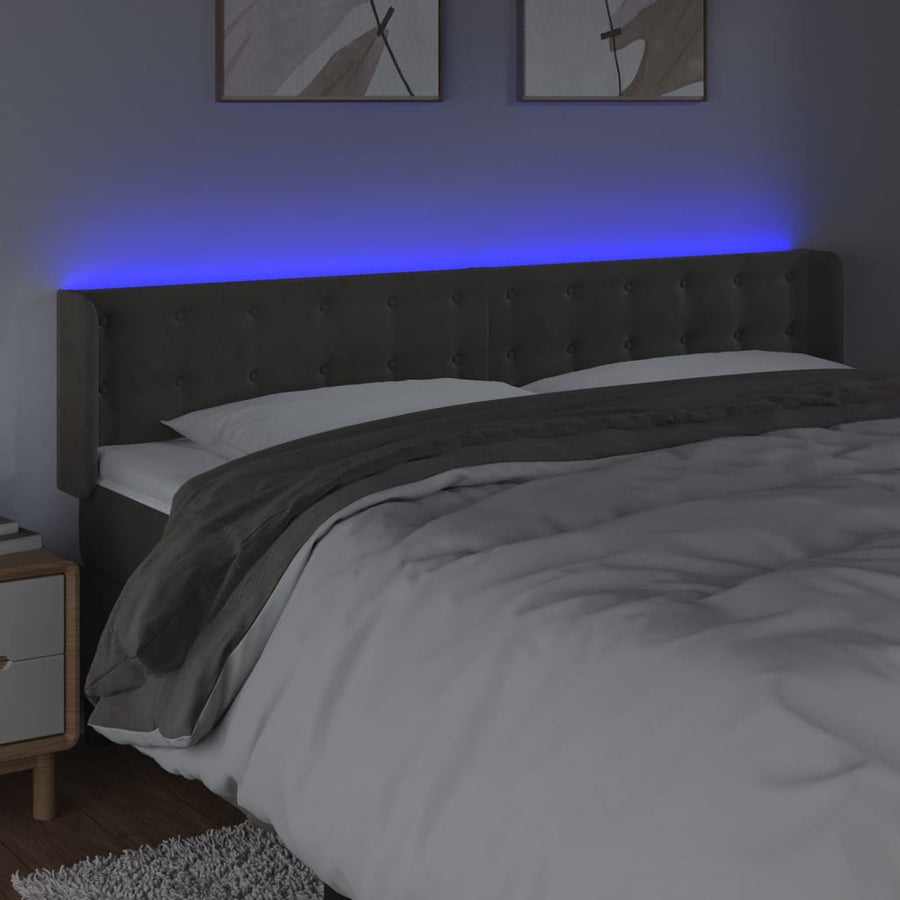 Hoofdbord Led Fluweel 163 x 16 x 78/88 cm Donkergrijs