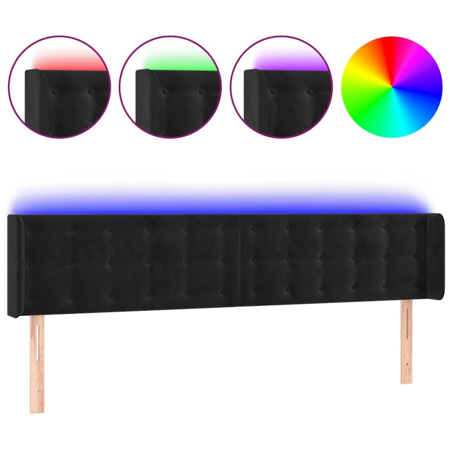 Hoofdbord Led Fluweel 163 x 16 x 78/88 cm Zwart