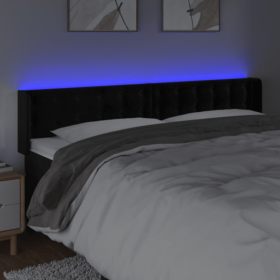 Hoofdbord Led Fluweel 163 x 16 x 78/88 cm Zwart