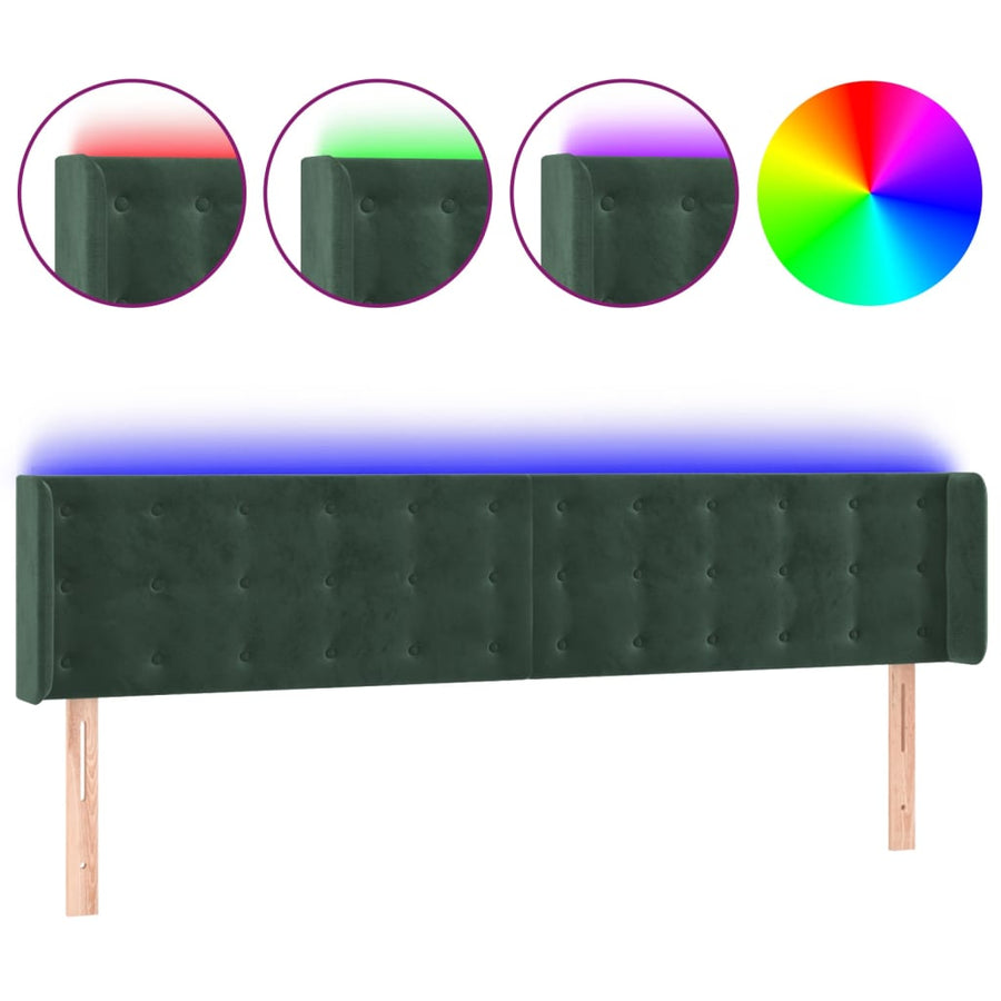 Hoofdbord Led Fluweel 1 163 x 16 x 78/88 cm Donkergroen