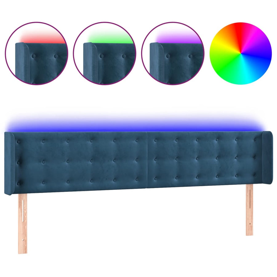 Hoofdbord Led Fluweel 1 163 x 16 x 78/88 cm Donkerblauw