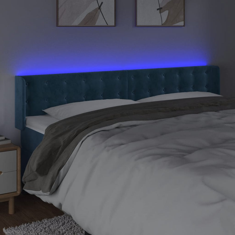 Hoofdbord Led Fluweel 1 163 x 16 x 78/88 cm Donkerblauw