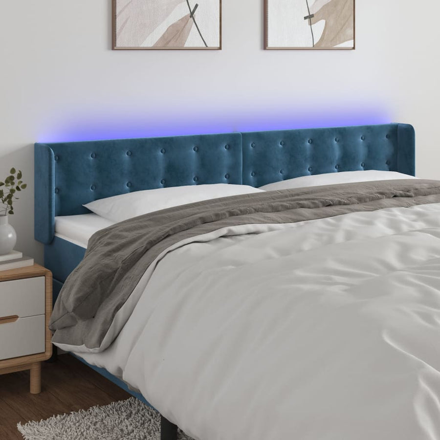 Hoofdbord Led Fluweel 1 163 x 16 x 78/88 cm Donkerblauw