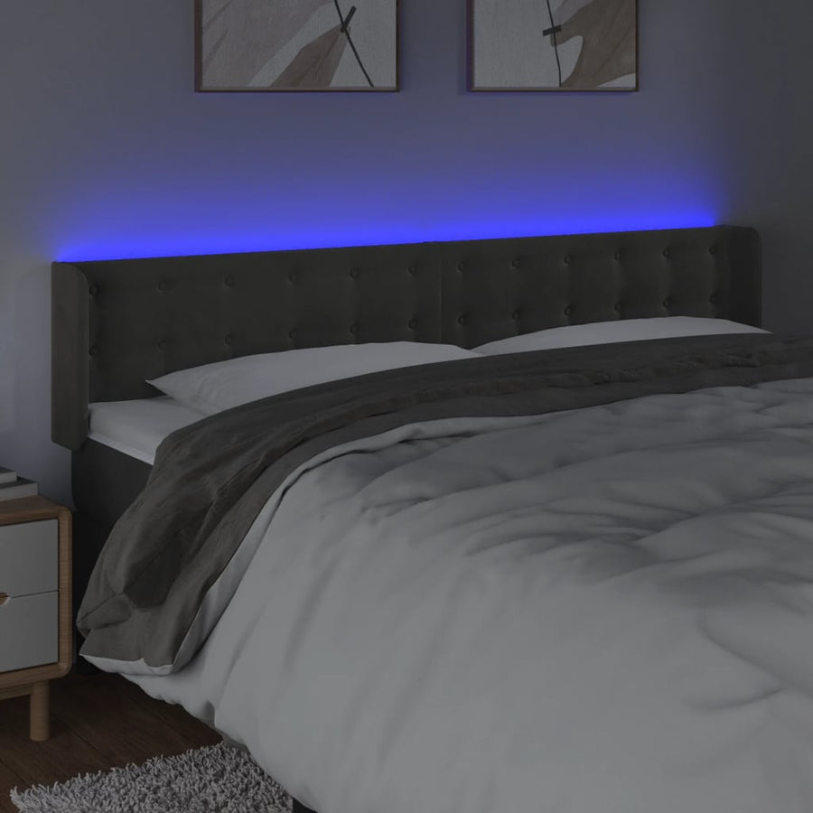 Hoofdbord Led Fluweel 183 x 16 x 78/88 cm Donkergrijs