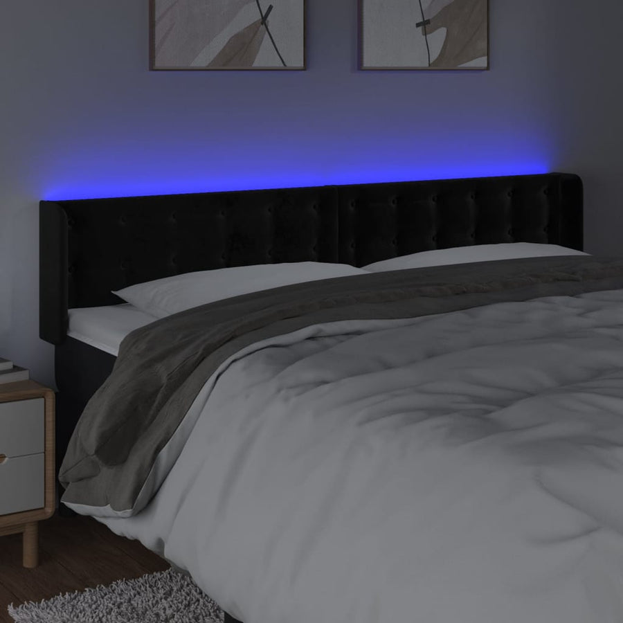 Hoofdbord Led 183X16X78/88 Cm Fluweel Zwart 183 x 16 x 78/88 cm