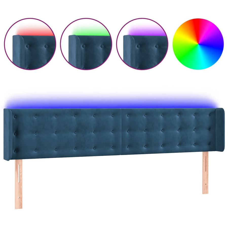 Hoofdbord Led 183X16X78/88 Cm Fluweel Donkerblauw 183 x 16 x 78/88 cm
