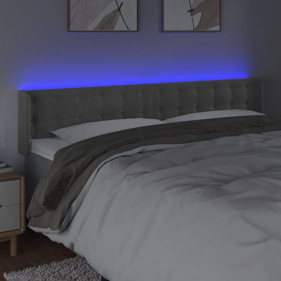 Hoofdbord Led Fluweel 203 x 16 x 78/88 cm Lichtgrijs