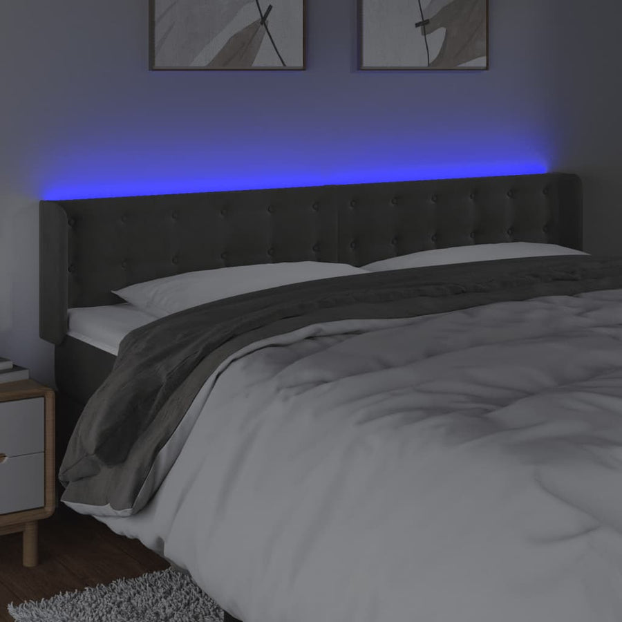 Hoofdbord Led Fluweel 203 x 16 x 78/88 cm Donkergrijs