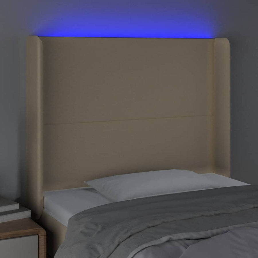 Hoofdbord LED 93x16x118/128 cm stof crèmekleurig 93 x 16 x 118/128 cm Crème