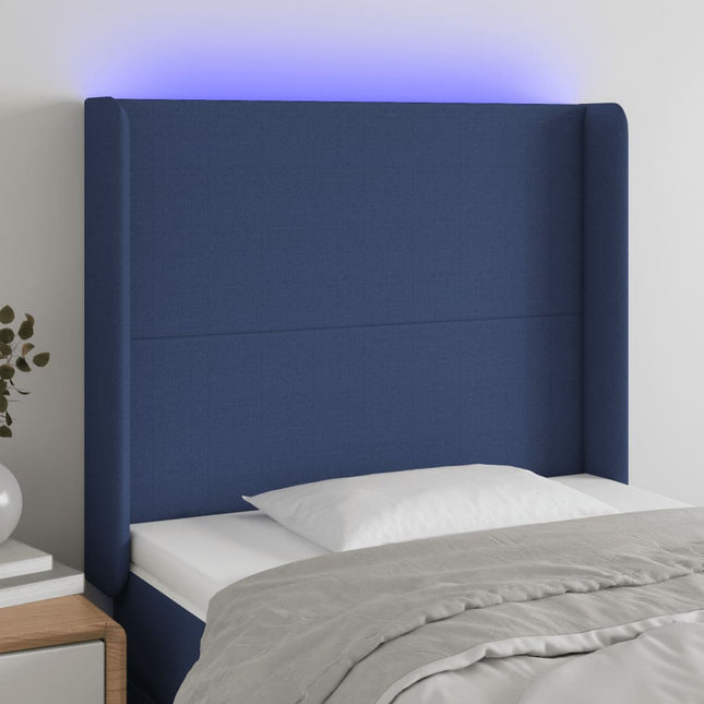 Hoofdbord LED 93x16x118/128 cm stof blauw 93 x 16 x 118/128 cm Blauw