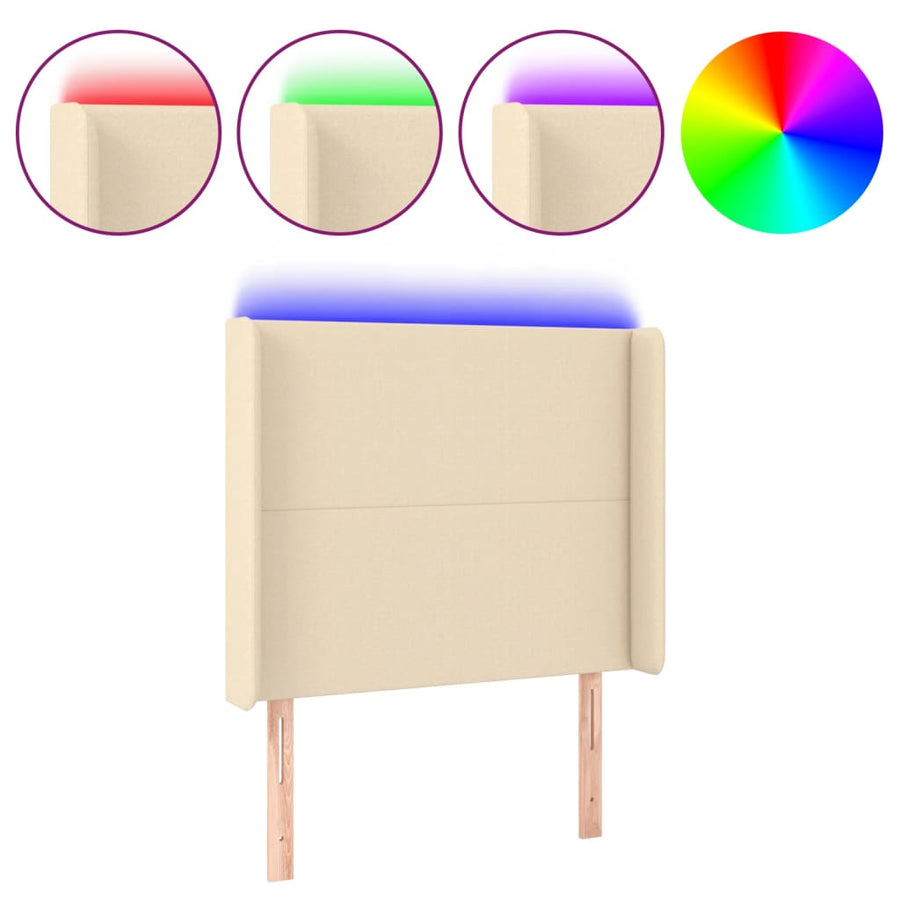 Hoofdbord Led Stof Kleurig 103 x 16 x 118/128 cm Crème