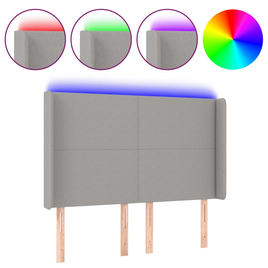 Hoofdbord LED 147x16x118/128 cm stof lichtgrijs 147 x 16 x 118/128 cm Lichtgrijs