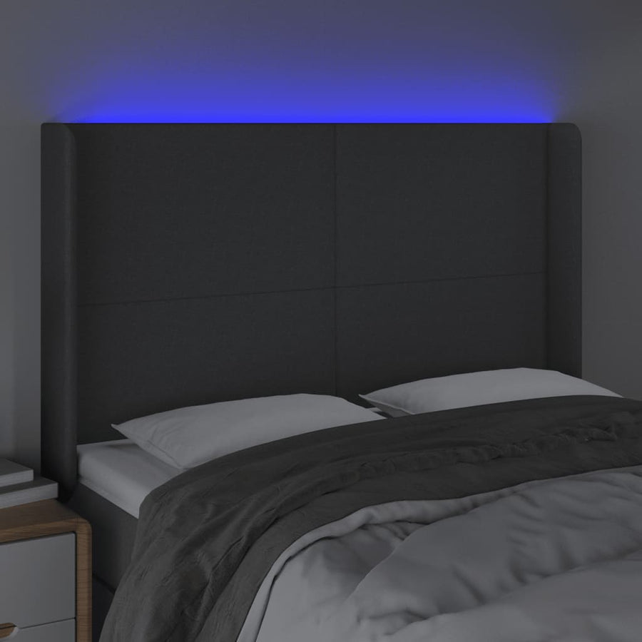 Hoofdbord LED 147x16x118/128 cm stof donkergrijs 147 x 16 x 118/128 cm Donkergrijs