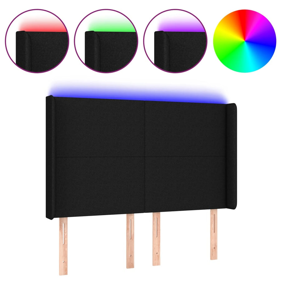 Hoofdbord LED 147x16x118/128 cm stof zwart 147 x 16 x 118/128 cm Zwart