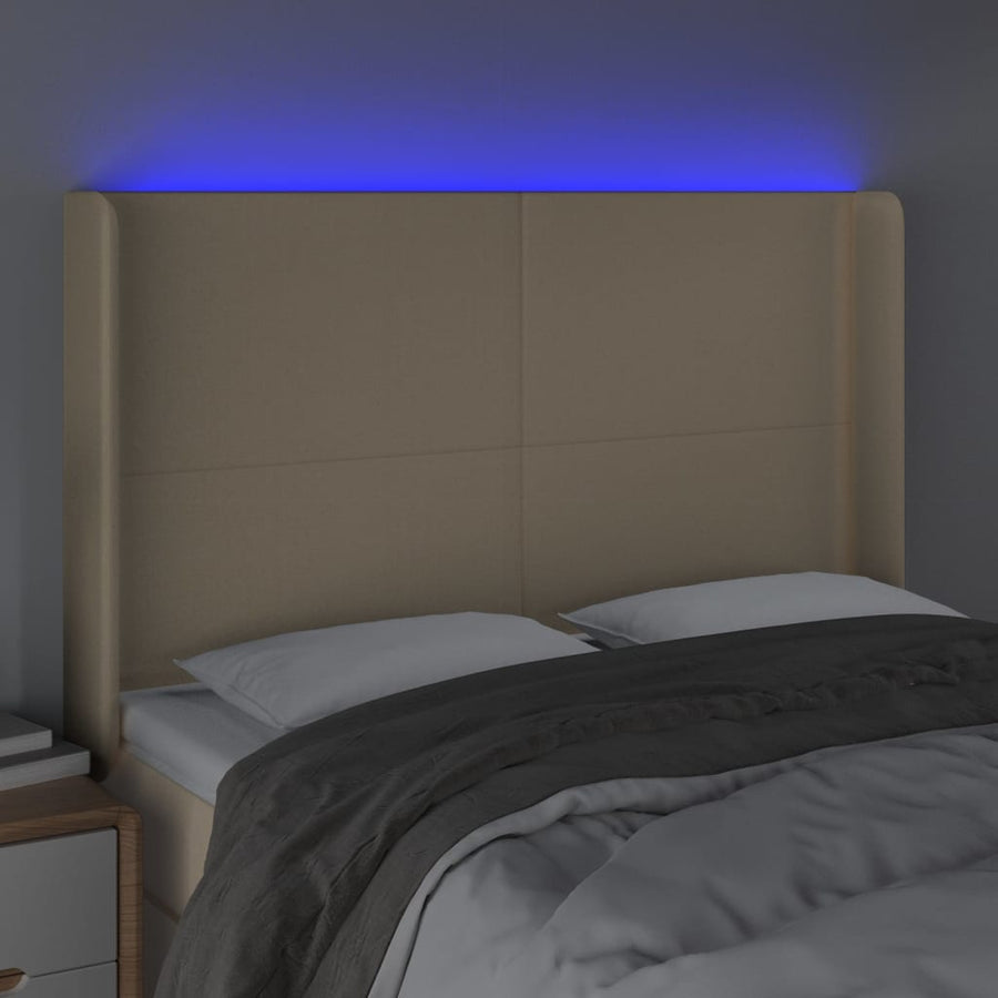 Hoofdbord LED 147x16x118/128 cm stof crèmekleurig 147 x 16 x 118/128 cm Crème