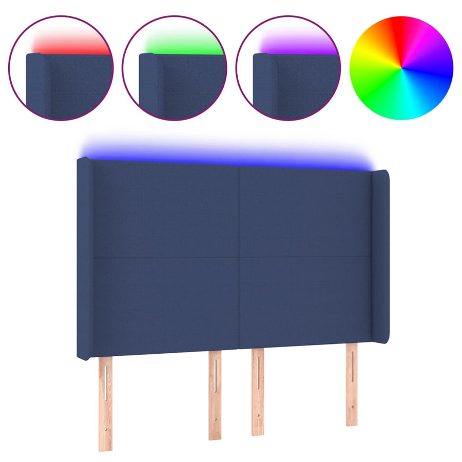 Hoofdbord Led Stof 147 x 16 x 118/128 cm Blauw