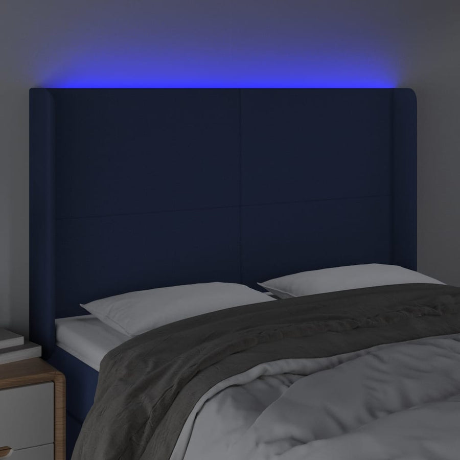 Hoofdbord Led Stof 147 x 16 x 118/128 cm Blauw