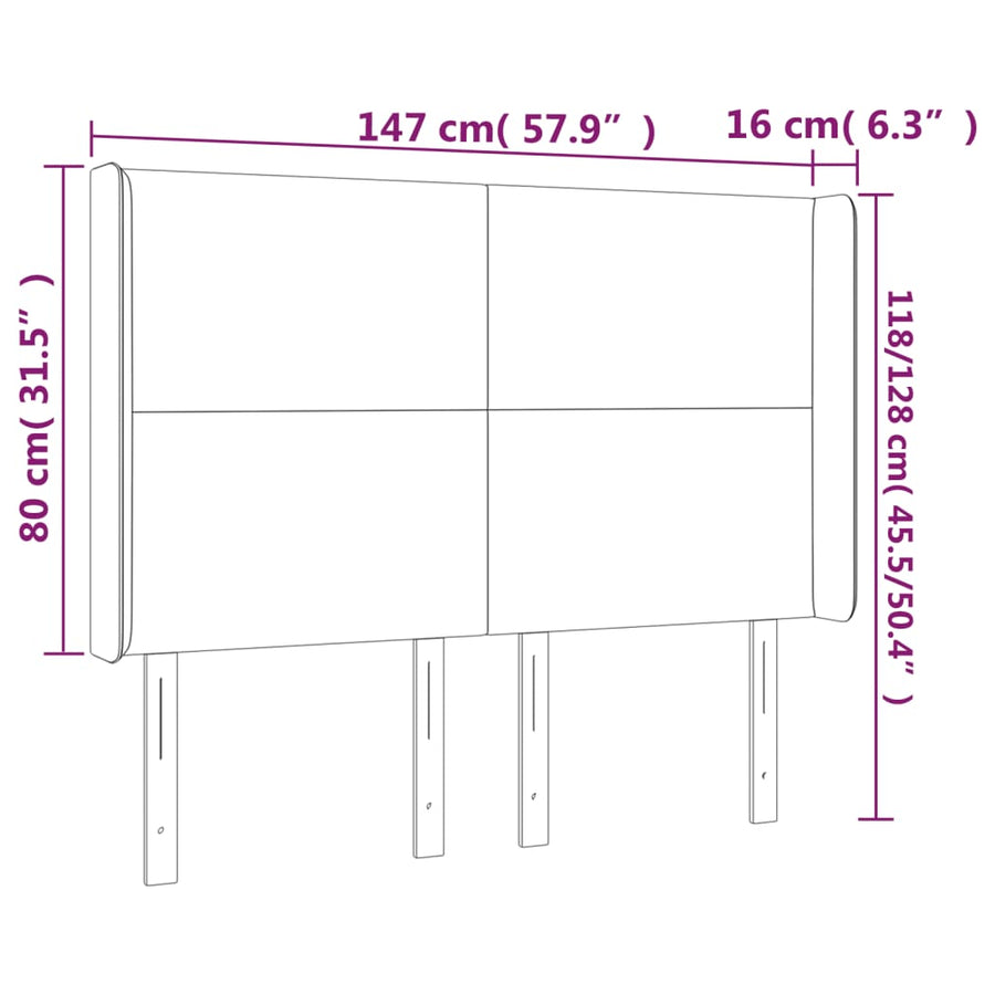 Hoofdbord Led Stof 147 x 16 x 118/128 cm Blauw