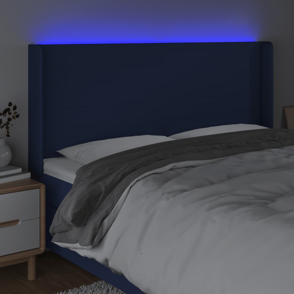 Hoofdbord Led 163X16X118/128 Cm Stof Blauw 163 x 16 x 118/128 cm
