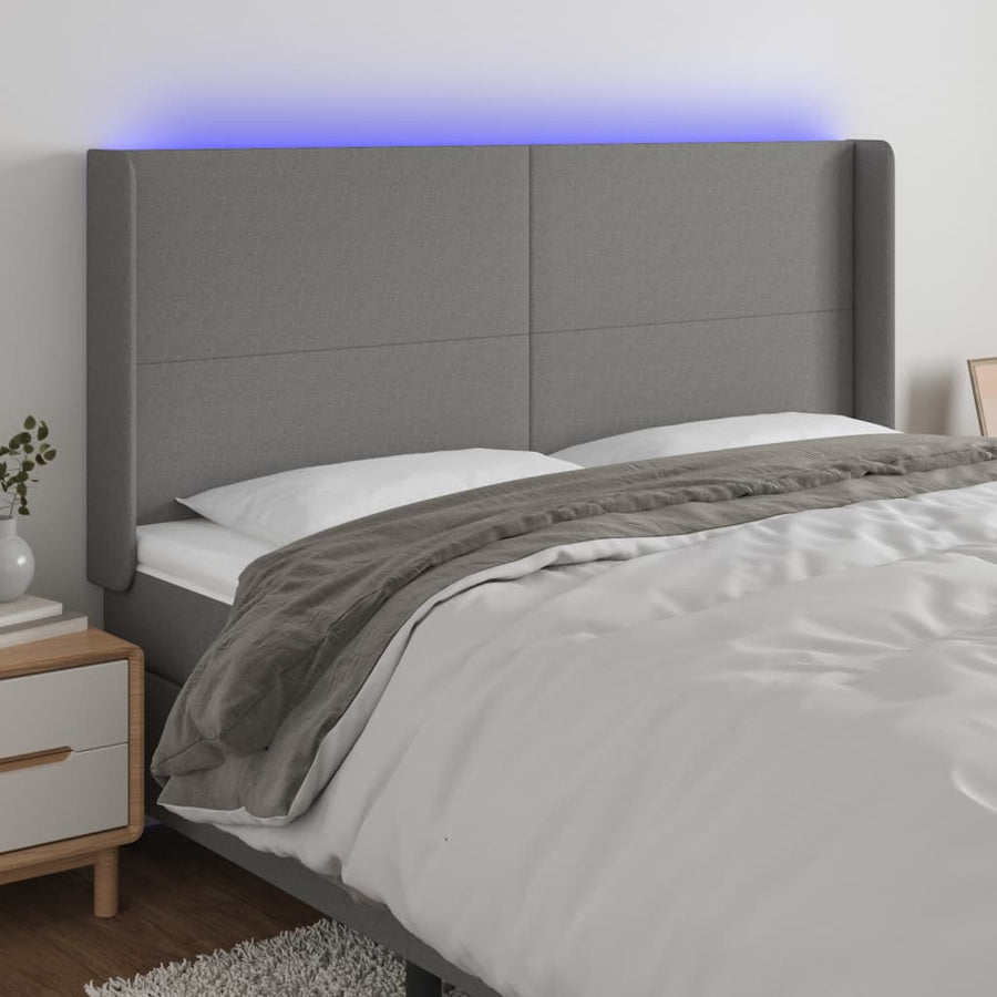 Hoofdbord LED 183x16x118/128 cm stof donkergrijs 183 x 16 x 118/128 cm Donkergrijs
