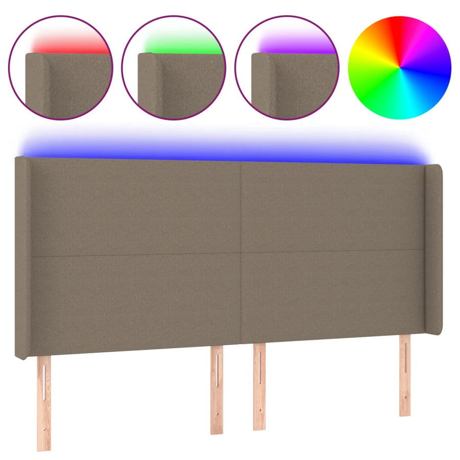 Hoofdbord LED 183x16x118/128 cm stof taupe 183 x 16 x 118/128 cm Taupe