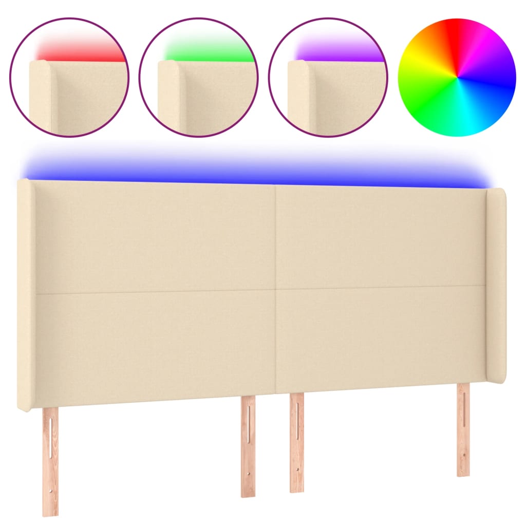Hoofdbord Led Stof Kleurig 183 x 16 x 118/128 cm Crème