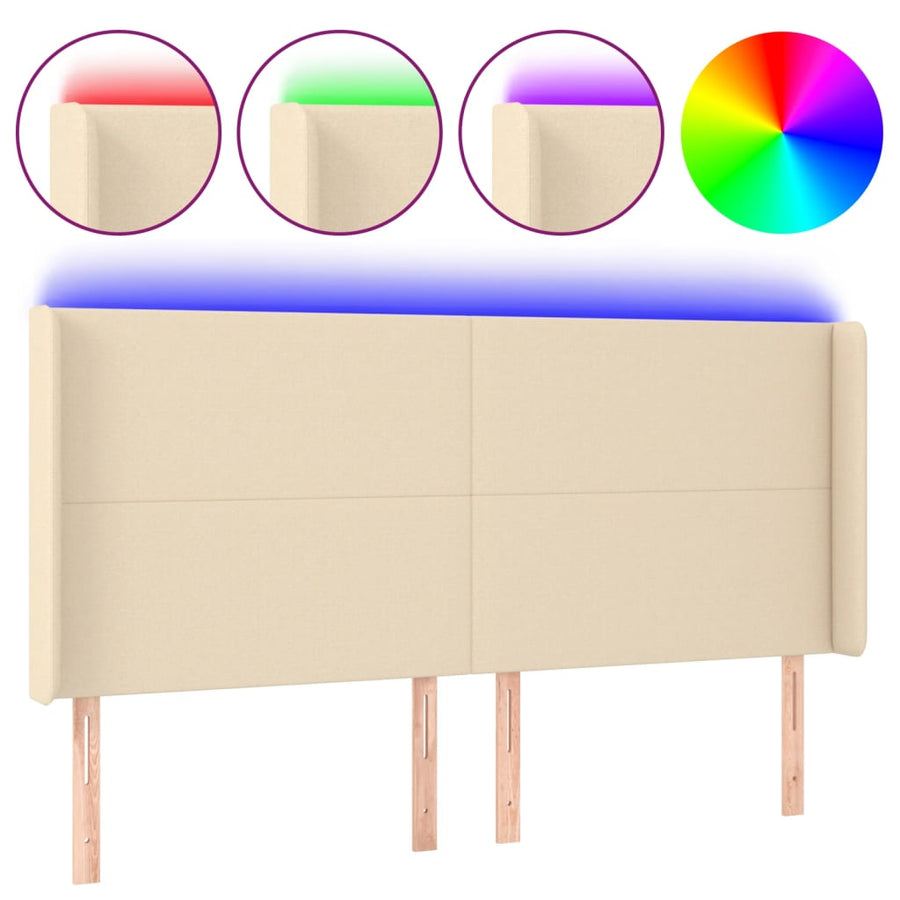 Hoofdbord Led Stof Kleurig 183 x 16 x 118/128 cm Crème