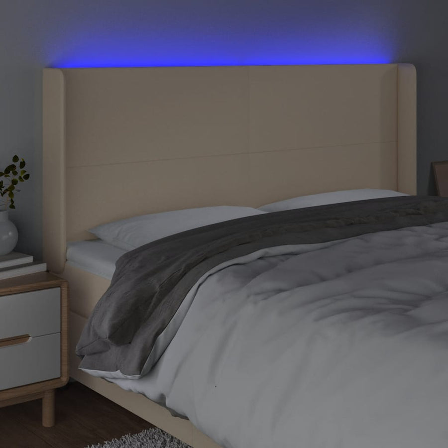 Hoofdbord Led Stof Kleurig 183 x 16 x 118/128 cm Crème
