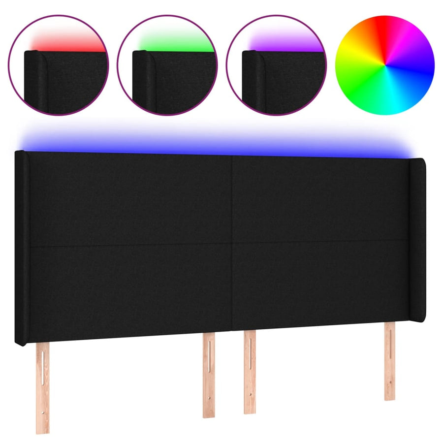 Hoofdbord LED 203x16x118/128 cm stof zwart 203 x 16 x 118/128 cm Zwart