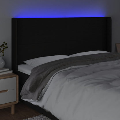 Hoofdbord LED 203x16x118/128 cm stof zwart 203 x 16 x 118/128 cm Zwart