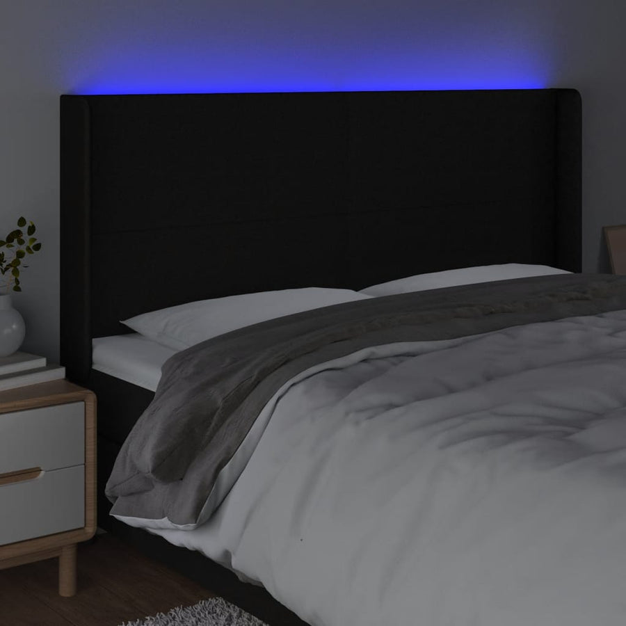 Hoofdbord LED 203x16x118/128 cm stof zwart 203 x 16 x 118/128 cm Zwart