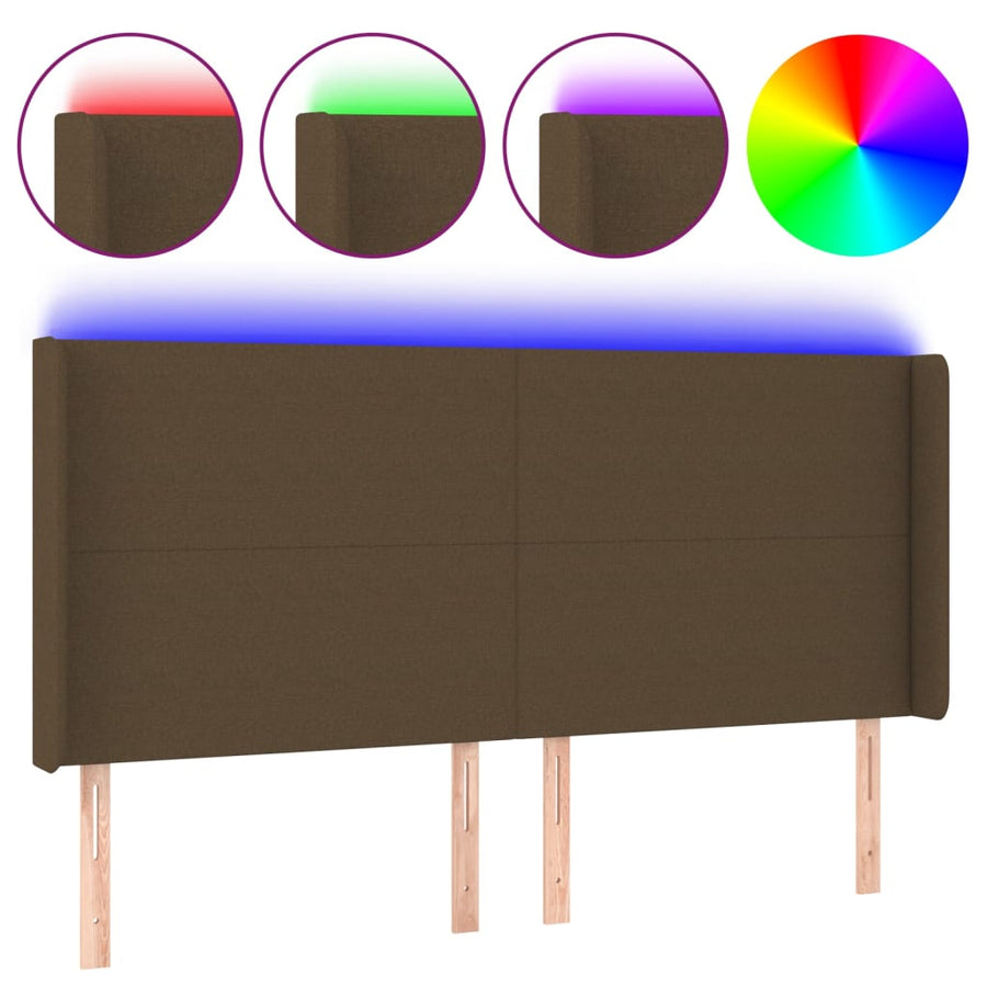 Hoofdbord Led Stof 203 x 16 x 118/128 cm Donkerbruin