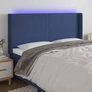 Hoofdbord 203x16x118/128 cm stof blauw LED