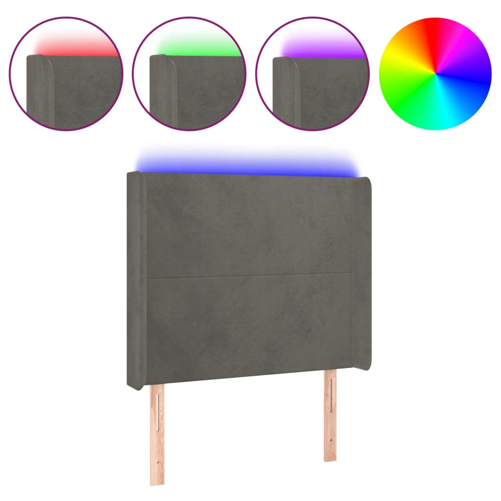 Hoofdbord Led 83X16X118/128 Cm Fluweel Donkergrijs
