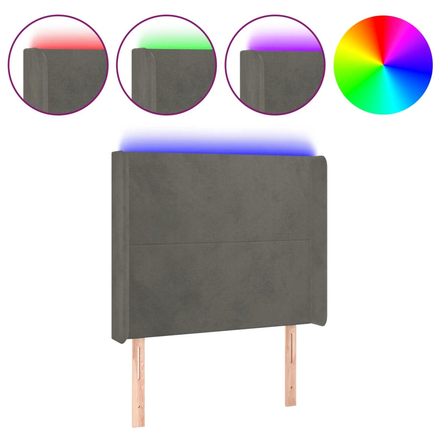 Hoofdbord Led 83X16X118/128 Cm Fluweel Donkergrijs