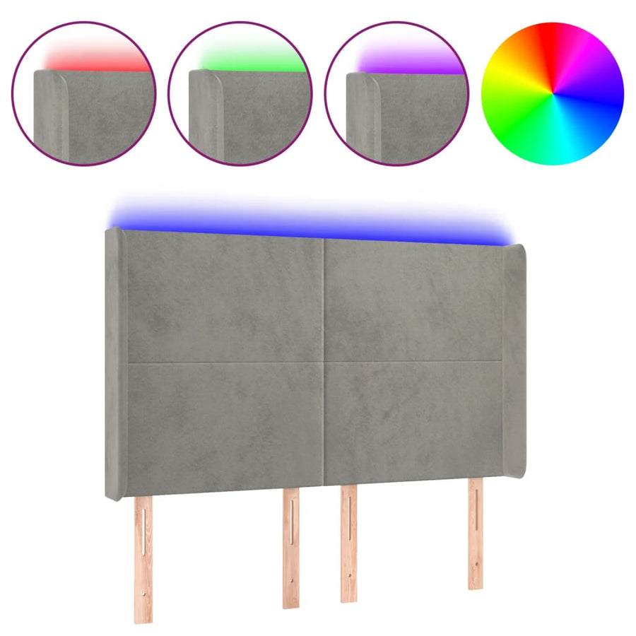 Hoofdbord Led 147X16X118/128 Cm Fluweel Lichtgrijs
